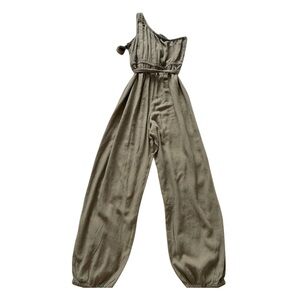 American Eagle Outfitters One-Shoulder Olive Jumpsuit